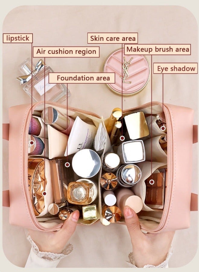 Cosmetic Bags Travel Make Up Bag Toiletry Bag for Women Makeup Bag With Hanging Hook Waterproof Large Capacity Storage Box Portable Cortex Wash Bag Stand Up Travel Organizer Case Pink - Image 2