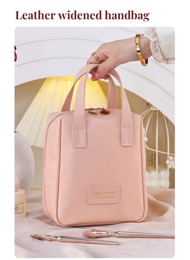 Cosmetic Bags Travel Make Up Bag Toiletry Bag for Women Makeup Bag With Hanging Hook Waterproof Large Capacity Storage Box Portable Cortex Wash Bag Stand Up Travel Organizer Case Pink - Image 4