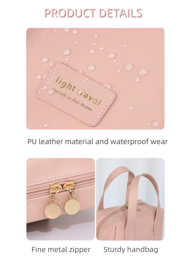 Cosmetic Bags Travel Make Up Bag Toiletry Bag for Women Makeup Bag With Hanging Hook Waterproof Large Capacity Storage Box Portable Cortex Wash Bag Stand Up Travel Organizer Case Pink - Image 3