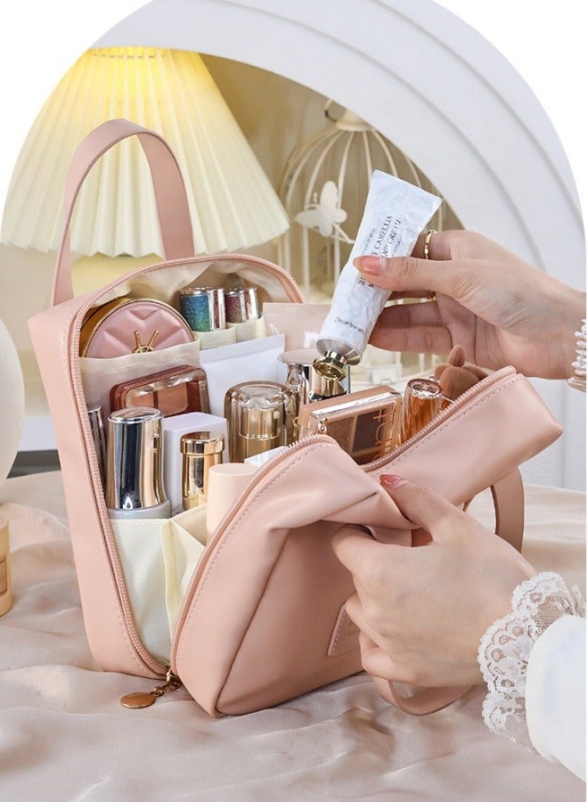 Cosmetic Bags Travel Make Up Bag Toiletry Bag for Women Makeup Bag With Hanging Hook Waterproof Large Capacity Storage Box Portable Cortex Wash Bag Stand Up Travel Organizer Case Pink - Image 5