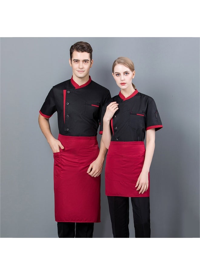 NIBEMINENT Chef Overalls Short Sleeve Men's Summer Hotel Restaurant Chef Uniform Short Sleeve Breathable Thin Black Chef Work Wear 