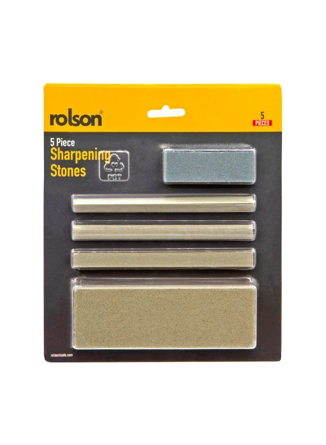 Rolson 24129 5pc Sharpening Stone Set - Silicon Carbide Stones with Fine & Medium Surfaces, Includes Flat, Triangle, Half-Round & Stubby Stones for Versatile Sharpening - Image 2