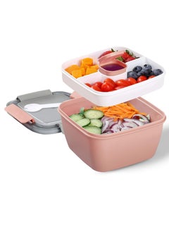 Arabest Portable Salad Lunch Box, 38oz Salad Bowl, 2 Compartments with Dressing Cups, Pink  - Image 1