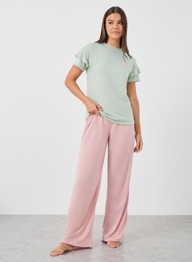 Styli Graphic Print Round Neck T-Shirt and Pyjama Set - Image 2