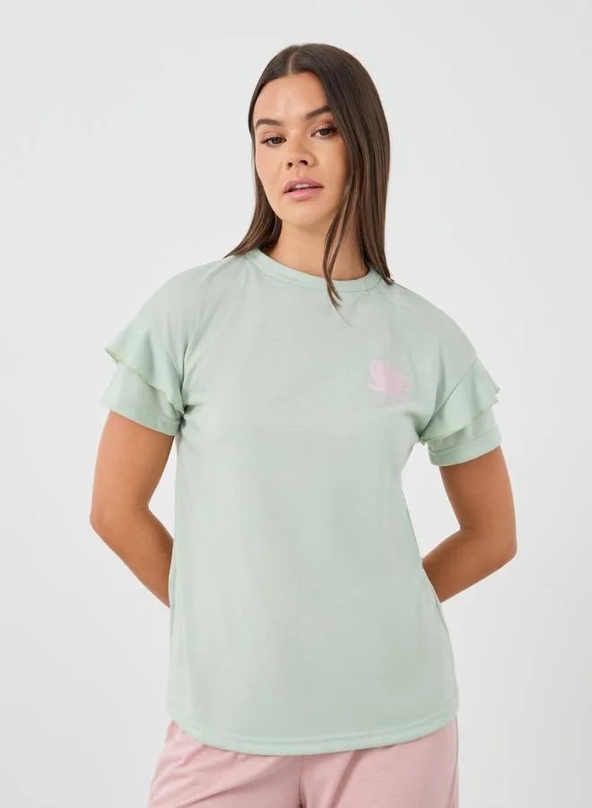 ستايلي Styli Graphic Print Round Neck T-Shirt and Pyjama Set