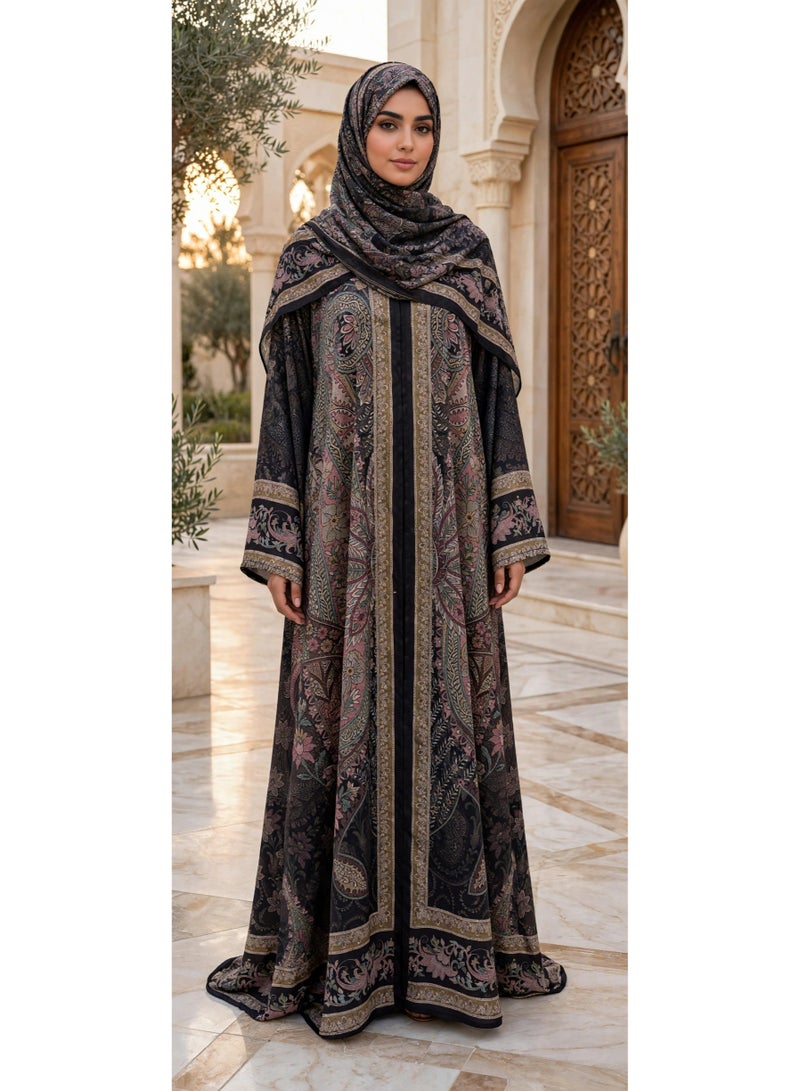 اكسا عباية مفتوحة بطبعات السجاد الفاخرة وقَصّة واسعة - Image 1