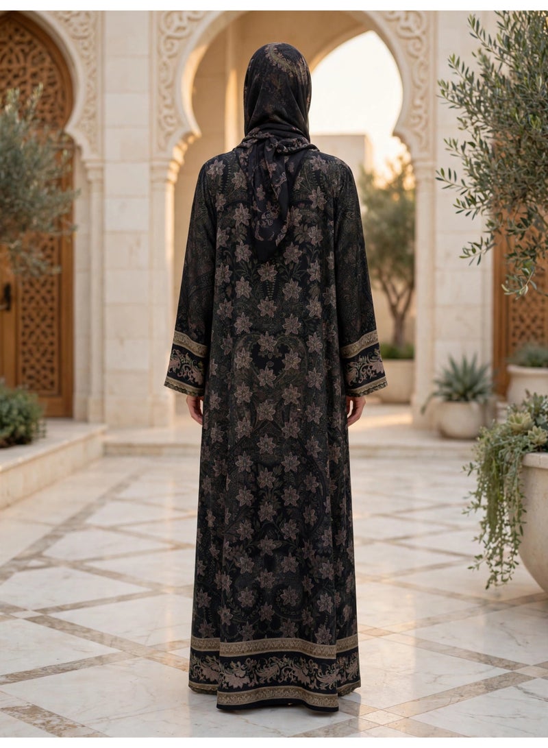 اكسا عباية مفتوحة بطبعات السجاد الفاخرة وقَصّة واسعة - Image 5