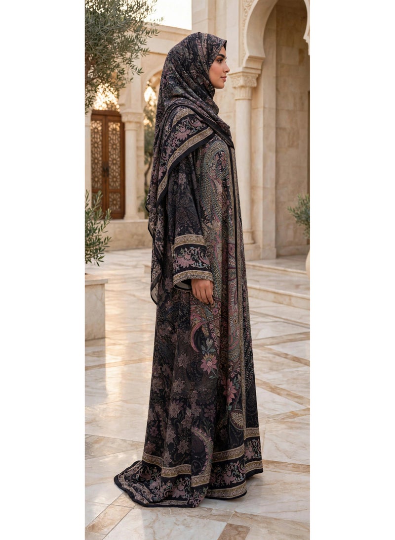 اكسا عباية مفتوحة بطبعات السجاد الفاخرة وقَصّة واسعة - Image 4