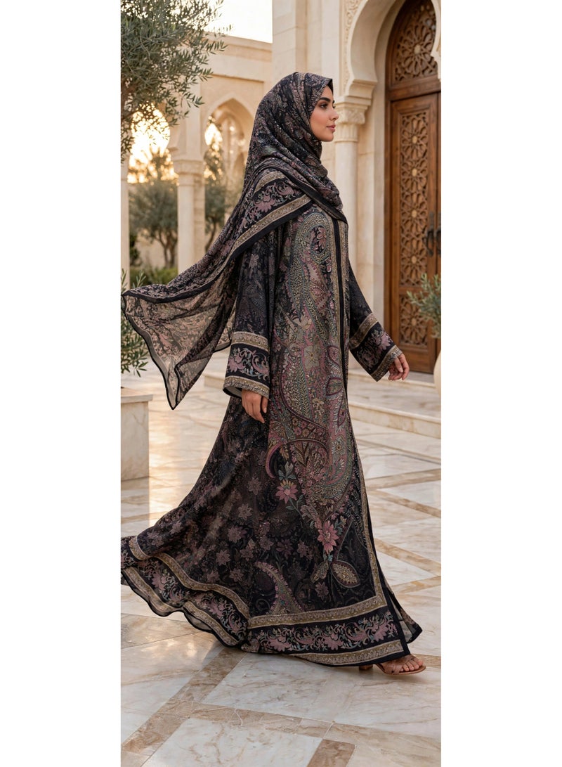 اكسا عباية مفتوحة بطبعات السجاد الفاخرة وقَصّة واسعة - Image 3