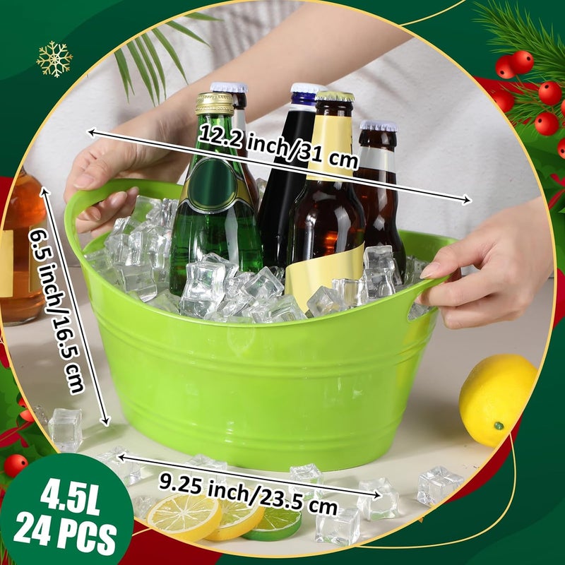 Norme 24 Pcs Oval Storage Tub with Handles 4.5L Plastic Ice Bucket, Wine, Beer, Champagne Drink Cooler for Parties, Beverage Storage Basket (Lime Green) - Image 2