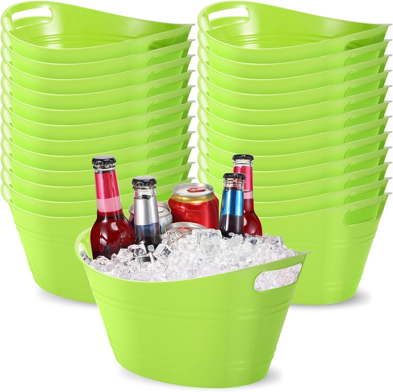 Norme 24 Pcs Oval Storage Tub with Handles 4.5L Plastic Ice Bucket, Wine, Beer, Champagne Drink Cooler for Parties, Beverage Storage Basket (Lime Green) - Image 1
