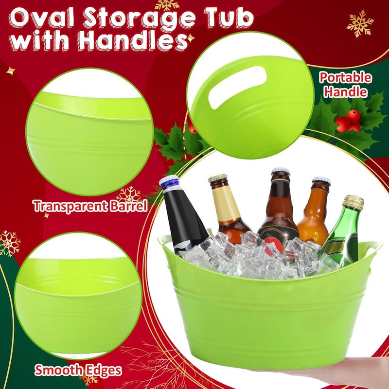 Norme 24 Pcs Oval Storage Tub with Handles 4.5L Plastic Ice Bucket, Wine, Beer, Champagne Drink Cooler for Parties, Beverage Storage Basket (Lime Green) - Image 3