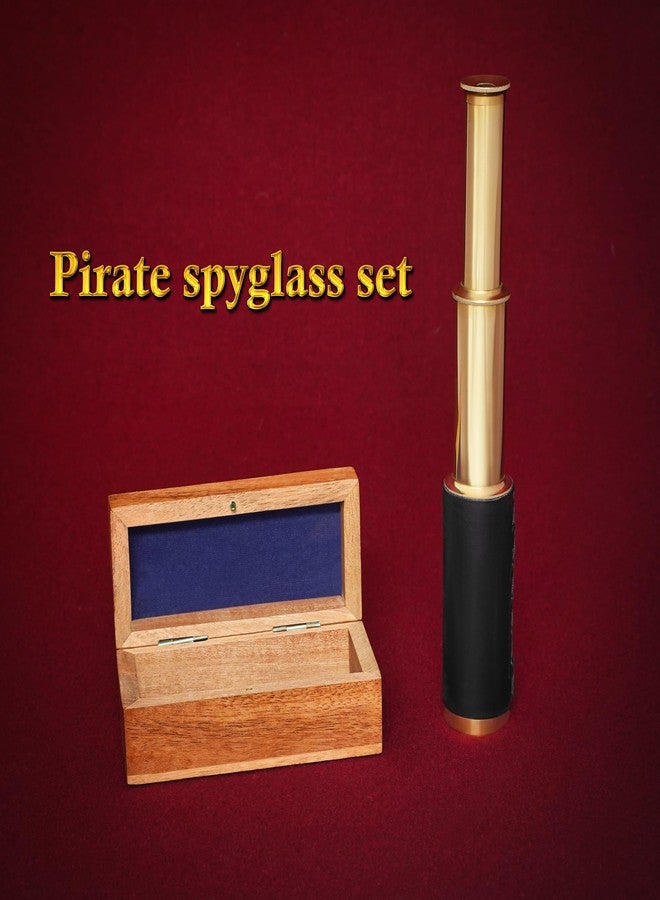 Mythrojan Brass Handheld Telescope 9" Mini Leather Brass Spyglass with Wooden Box - Pirate Telescope, Spyglass Collapsible Monocular Decorative Telescope Perfect for Gift - Image 3