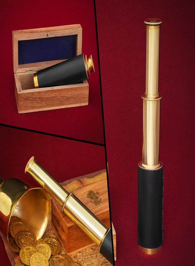 Mythrojan Brass Handheld Telescope 9" Mini Leather Brass Spyglass with Wooden Box - Pirate Telescope, Spyglass Collapsible Monocular Decorative Telescope Perfect for Gift - Image 5