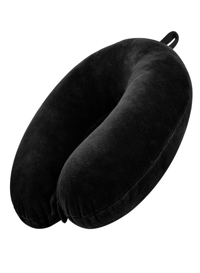 GREELI U Shaped Neck Pillow Soft Fiber Filled Travel Cushion with Snap Button, Comfortable Fabric, Neck Support for Flight, Bus, Car, Neck Pillow for Pain Relief (Black) - Image 1