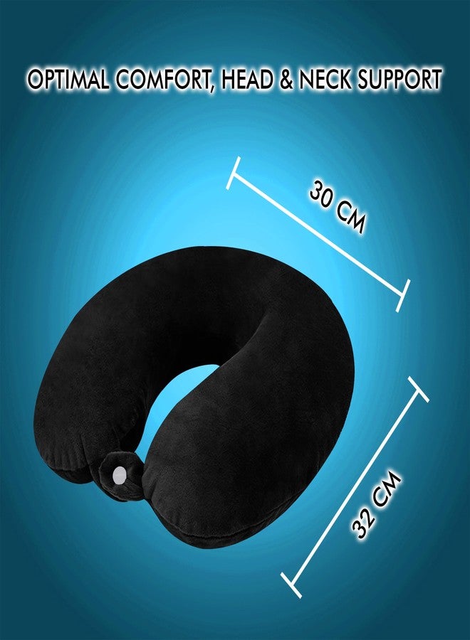 GREELI U Shaped Neck Pillow Soft Fiber Filled Travel Cushion with Snap Button, Comfortable Fabric, Neck Support for Flight, Bus, Car, Neck Pillow for Pain Relief (Black) - Image 3