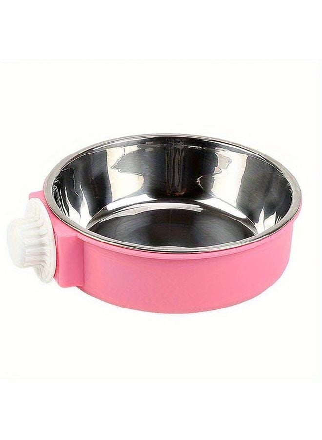 Pink Stainless Steel Hanging Pet Bowl Set 2 Piece Fall Proof Cat Food and Dog Water Bowls - Image 1