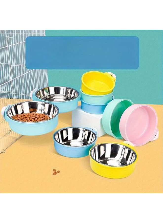 Pink Stainless Steel Hanging Pet Bowl Set 2 Piece Fall Proof Cat Food and Dog Water Bowls - Image 2