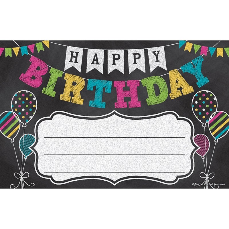 Teacher Created Resources Chalkboard Brights Happy Birthday Awards (TCR5466) - Image 1