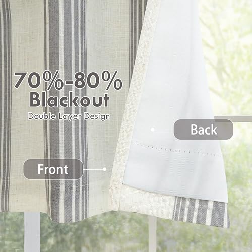 DriftAway Chris Linen Lined Valance Double Layer Thermal Insulated Room Darkening Blackout Window Valances 3 Inch Rod Pocket Vertical Striped Kitchen Valance for Bathroom 52 Inch by 18 Inch Gray - Image 3