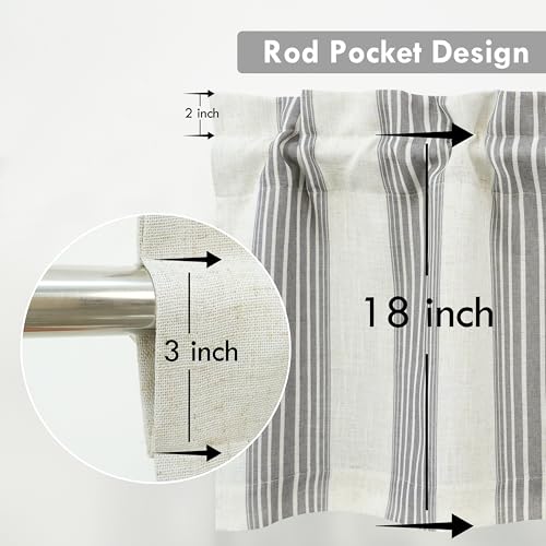 DriftAway Chris Linen Lined Valance Double Layer Thermal Insulated Room Darkening Blackout Window Valances 3 Inch Rod Pocket Vertical Striped Kitchen Valance for Bathroom 52 Inch by 18 Inch Gray - Image 4