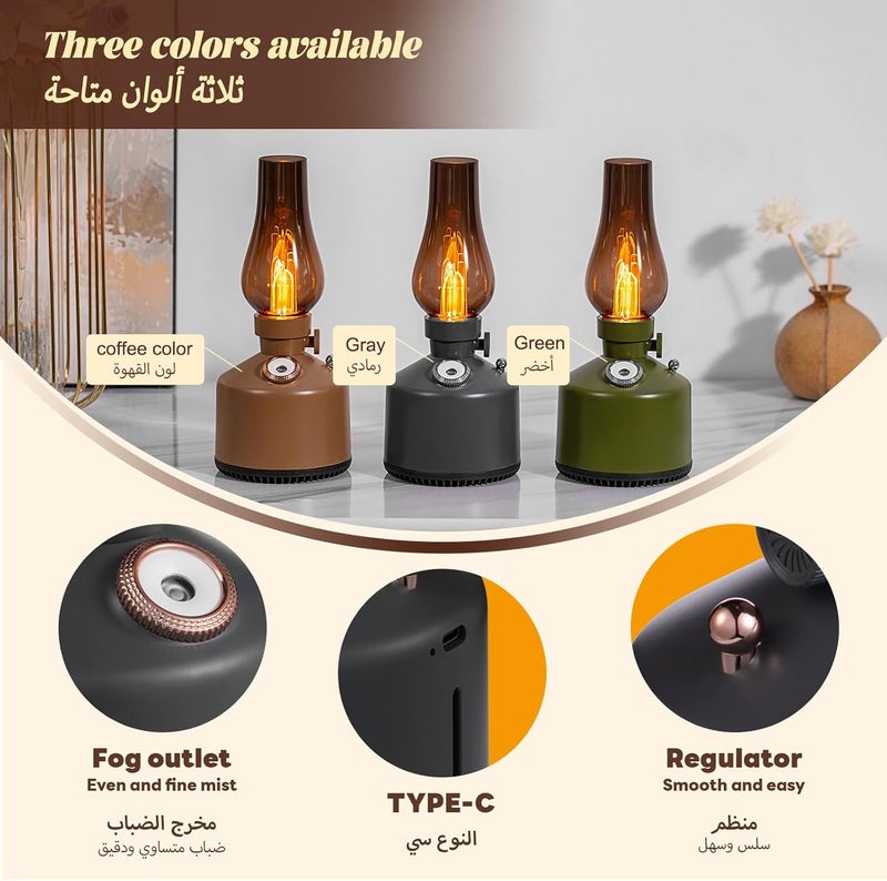 nafas Retro Lamp Humidifier for Bedroom Portable Aroma Diffuser Oil Diffuser Aromatherapy Function Rechargeable for Home with Table Lamp Dimmable Brightness，2 Speed Spray Waterless Auto Off (Brown) - Image 5