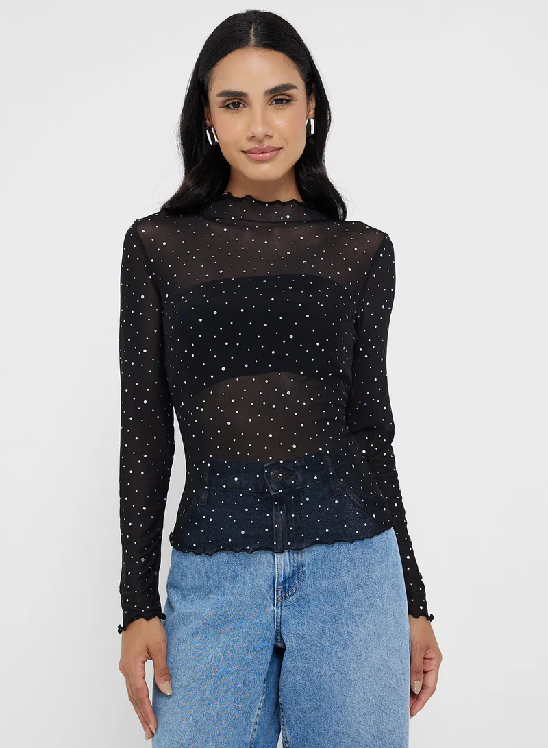 Ginger Mesh Glitter Detail Top