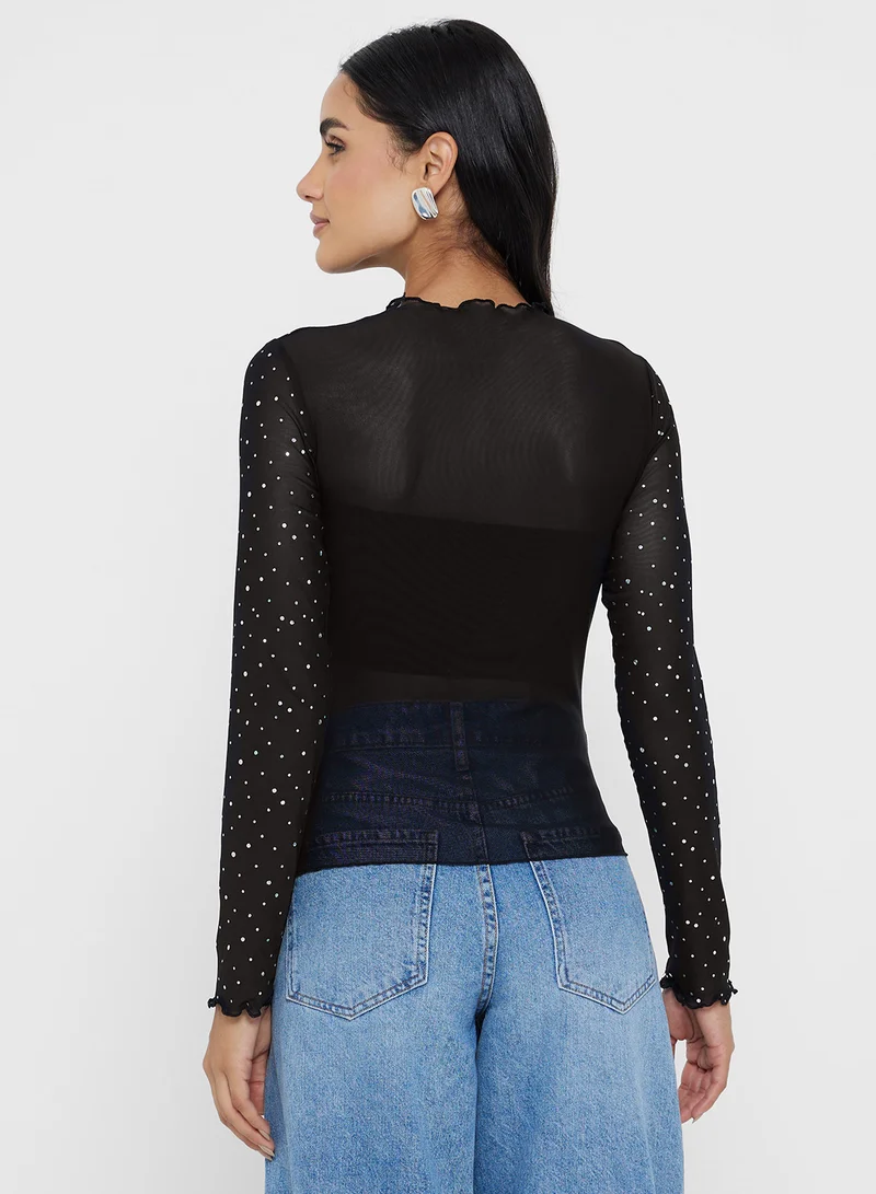 Ginger Mesh Glitter Detail Top