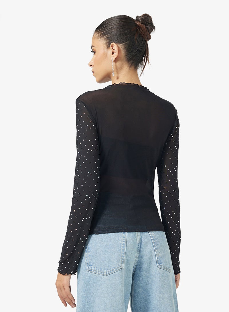 جينجر بلوزة شبكية بتفاصيل لامعة - Image 2