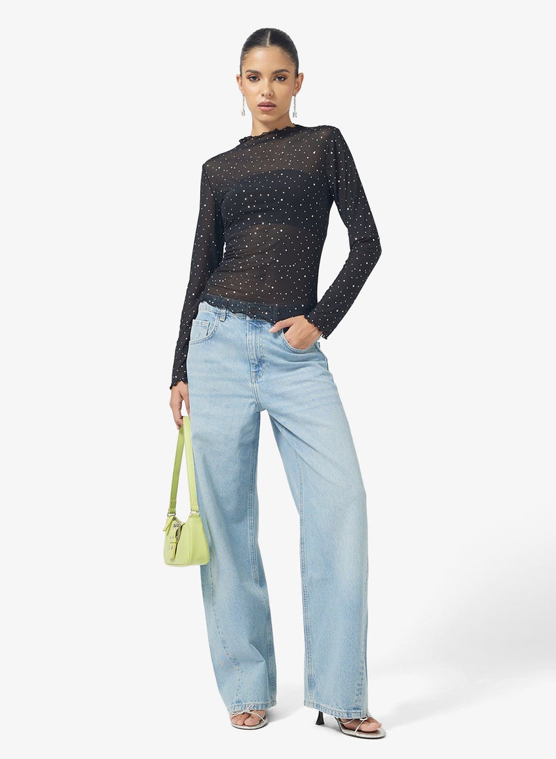 جينجر بلوزة شبكية بتفاصيل لامعة - Image 4