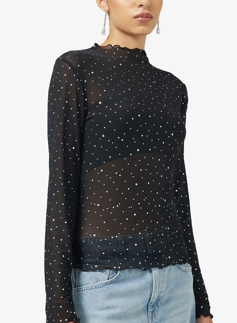 جينجر بلوزة شبكية بتفاصيل لامعة - Image 3