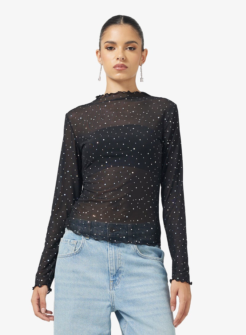 جينجر بلوزة شبكية بتفاصيل لامعة - Image 1