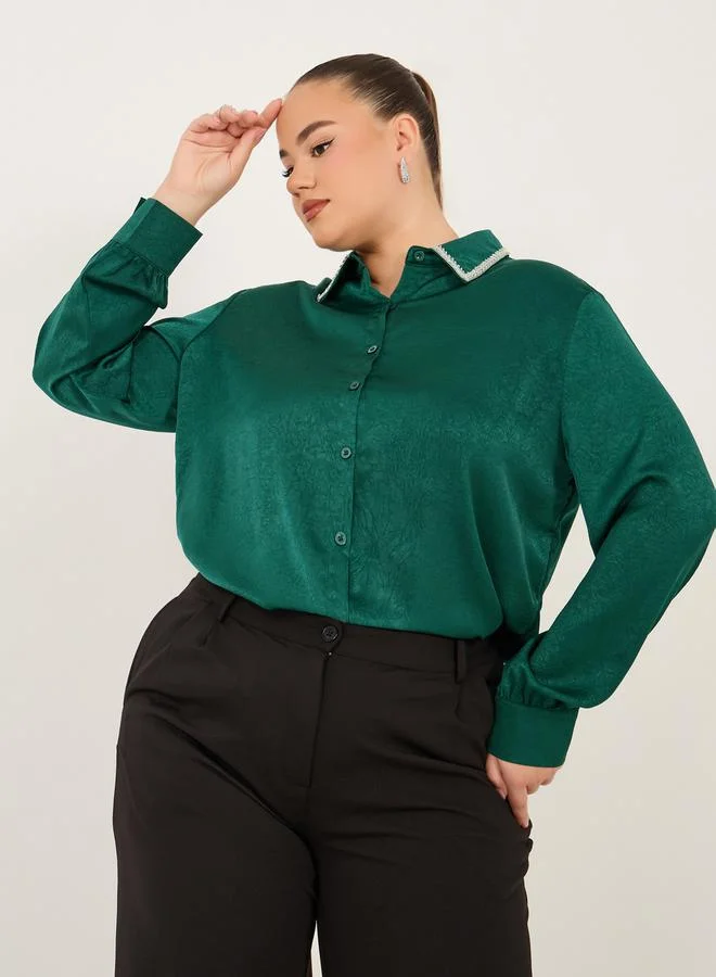 Styli Plus Size Embellished Collar Shirt