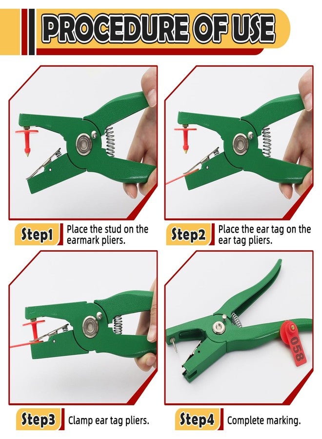 APlayfulBee Sheep Ear Tag 001-100 Number Plastic Livestock Tags Goat with Punch Applicator Plier Tools and 2Pcs Ear Tag Pins (Red, 001-100) - Image 4