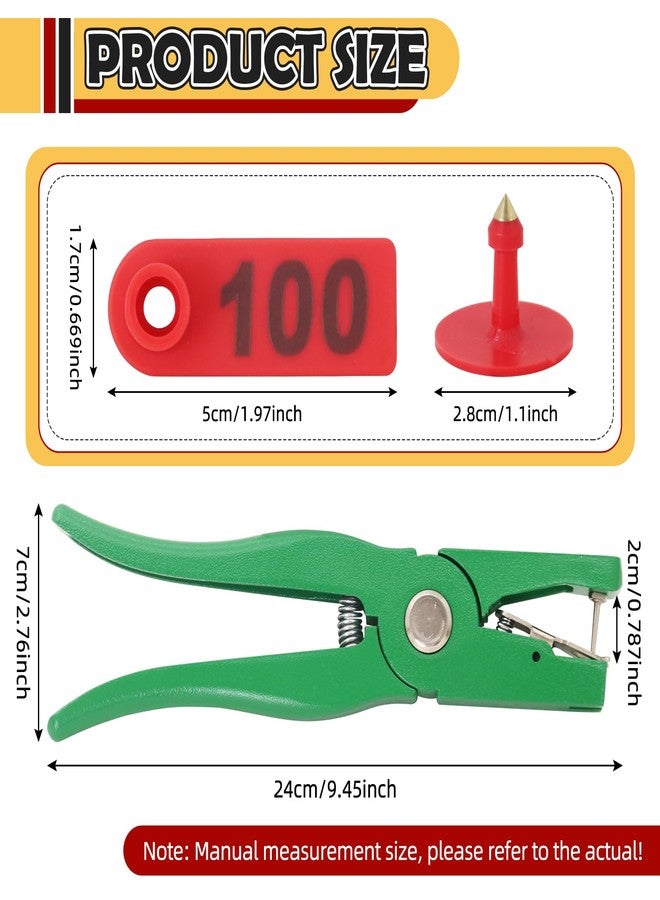 APlayfulBee Sheep Ear Tag 001-100 Number Plastic Livestock Tags Goat with Punch Applicator Plier Tools and 2Pcs Ear Tag Pins (Red, 001-100) - Image 2