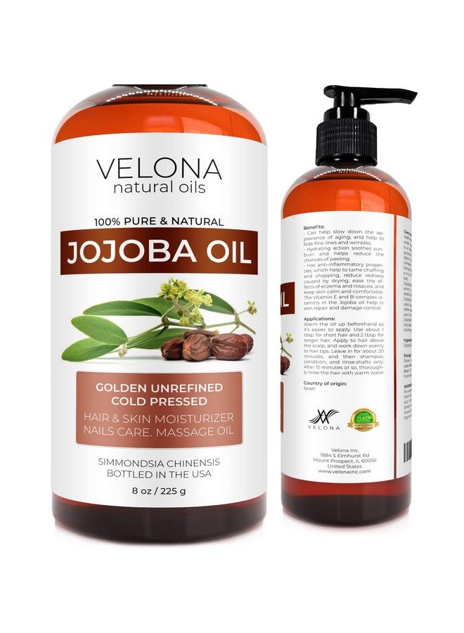 velona زيت الجوجوبا 8 أونصات (مع مضخة): 100% نقي وطبيعي: غير مكرر ذهبي الضغط البارد خالي من الهكسان: مرطب للوجه والشعر والجسم والعناية بالبشرة وعلامات التمدد والأظافر - Image 2