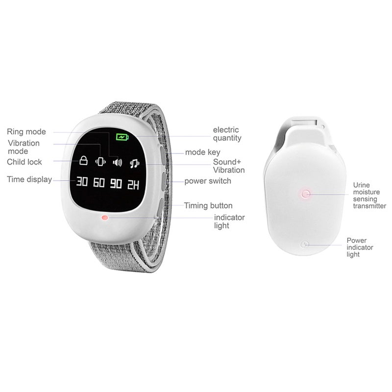 Wireless Bedwetting Alarm Potty Training Watch with Wristband for Kids Elder Care 40M Effective Range Vibration/ Sound/ Vibration + Sound Reminding 30min/60min/90min/2H Timer Built-in Battery LED - Image 2