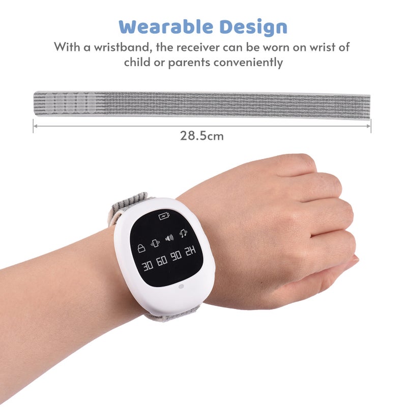 Wireless Bedwetting Alarm Potty Training Watch with Wristband for Kids Elder Care 40M Effective Range Vibration/ Sound/ Vibration + Sound Reminding 30min/60min/90min/2H Timer Built-in Battery LED - Image 3