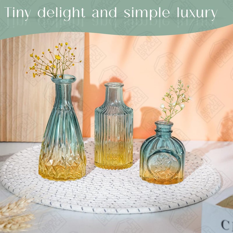 ABOUT SPACE Glass Bud Flower Vase Pack of 5 Glass Centrepiece Mini Flower Vase Antique Collection for Wedding Decoration Sturdy Textured Drop Shaped Table Top Decor for Home Restaurants Gradient - Image 3