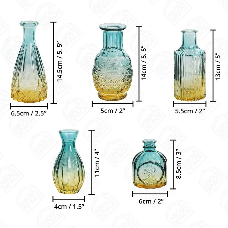 ABOUT SPACE Glass Bud Flower Vase Pack of 5 Glass Centrepiece Mini Flower Vase Antique Collection for Wedding Decoration Sturdy Textured Drop Shaped Table Top Decor for Home Restaurants Gradient - Image 2