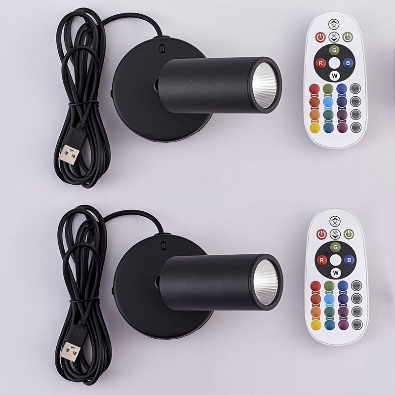 2 Pcs Black LED Spotlight With Remote Control 16 Color Changing Modes Dimmable Ultra Bright Indoor Use For Home Artwork Plant Lighting Painted Metal 6.3ft USB Cord - Image 1