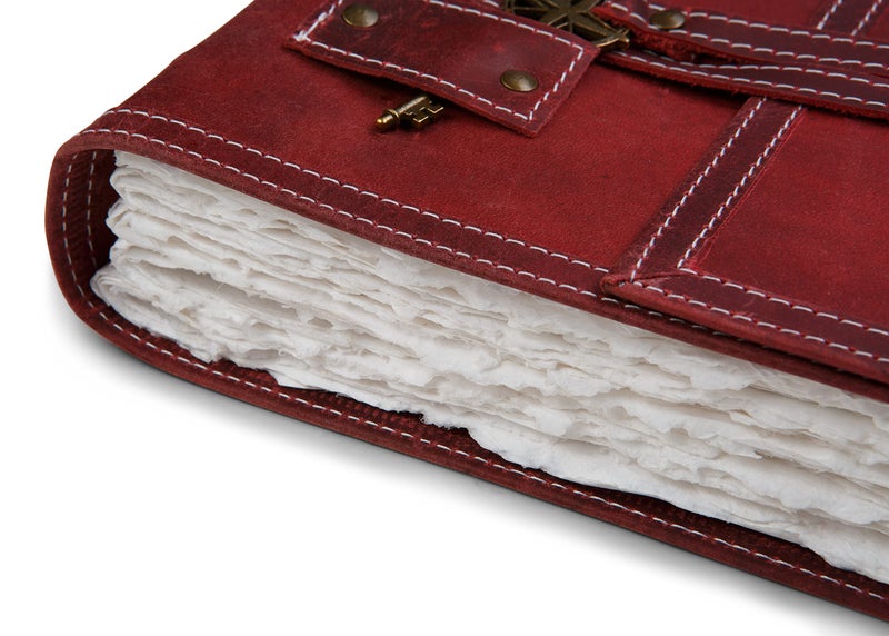 Wanderings Red Leather Watercolor Journal - 6x8 - Genuine Leather Art Journal with Handmade Deckle Edge Paper - 350 GSM Cold Press Paper - Scrapbook, Watercolor Album, Sketchbook, Drawing Pad - Image 3