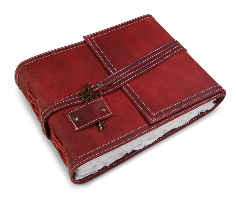 Wanderings Red Leather Watercolor Journal - 6x8 - Genuine Leather Art Journal with Handmade Deckle Edge Paper - 350 GSM Cold Press Paper - Scrapbook, Watercolor Album, Sketchbook, Drawing Pad - Image 1