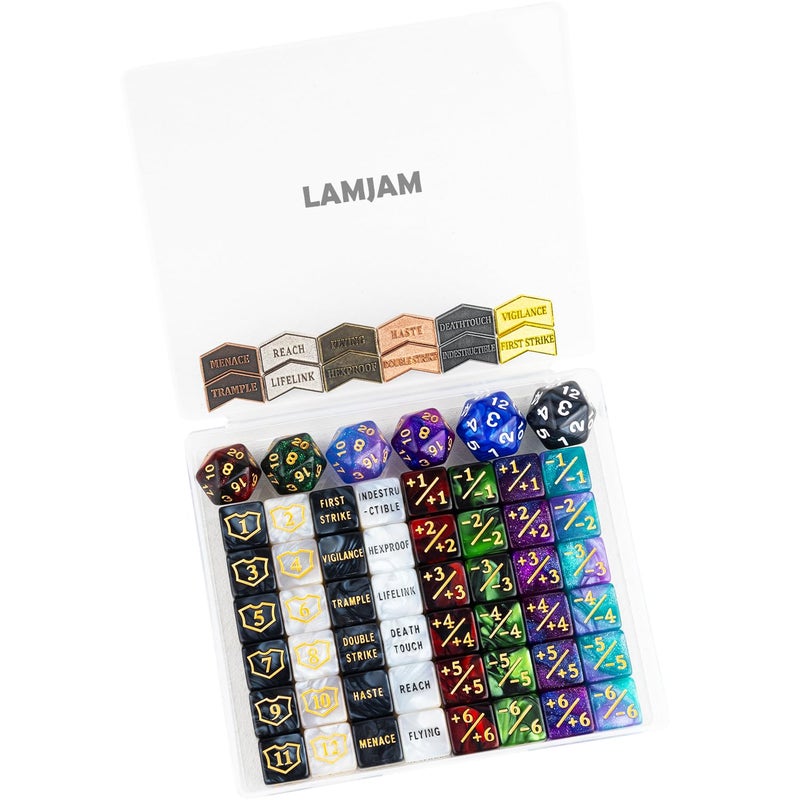LAMJAM 66 PCS MTG Dice Counters Keyword Metal Tokens 11 Shield Life Counter Dice Set Spindown D20 for MTG TCG Magic Cards Gaming Accessories - Image 3