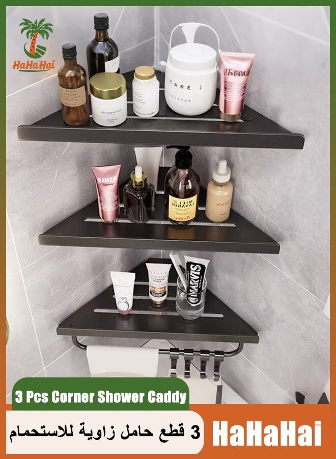HaHaHai 3 Pcs Corner Shower Caddy, Adhesive Shower Organizer, Shower Rack, Large Capacity, Rustproof Stainless Steel Shower Shelf for Inside Shower & Bathroom Storage & Home Decor - Image 1