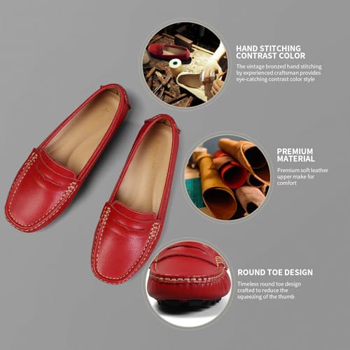Artisure Women's Classic Handsewn Red Genuine Leather Penny Loafers Driving Moccasins Casual Boat Shoes Slip On Fashion Office Comfort Flats 8.5 M US SKS-1221HON085 - Image 3