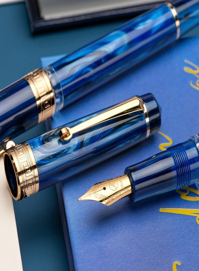 Asvine P20 Piston Fountain Pen Galaxy Blue Resin, Iridium Medium Nib Gold Trim Smooth Writer Collection with Case Set - Image 5