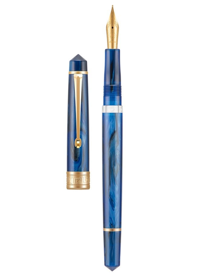 Asvine P20 Piston Fountain Pen Galaxy Blue Resin, Iridium Medium Nib Gold Trim Smooth Writer Collection with Case Set - Image 1