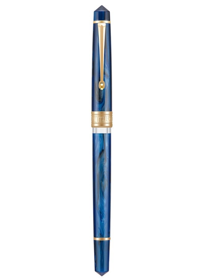 Asvine P20 Piston Fountain Pen Galaxy Blue Resin, Iridium Medium Nib Gold Trim Smooth Writer Collection with Case Set - Image 2