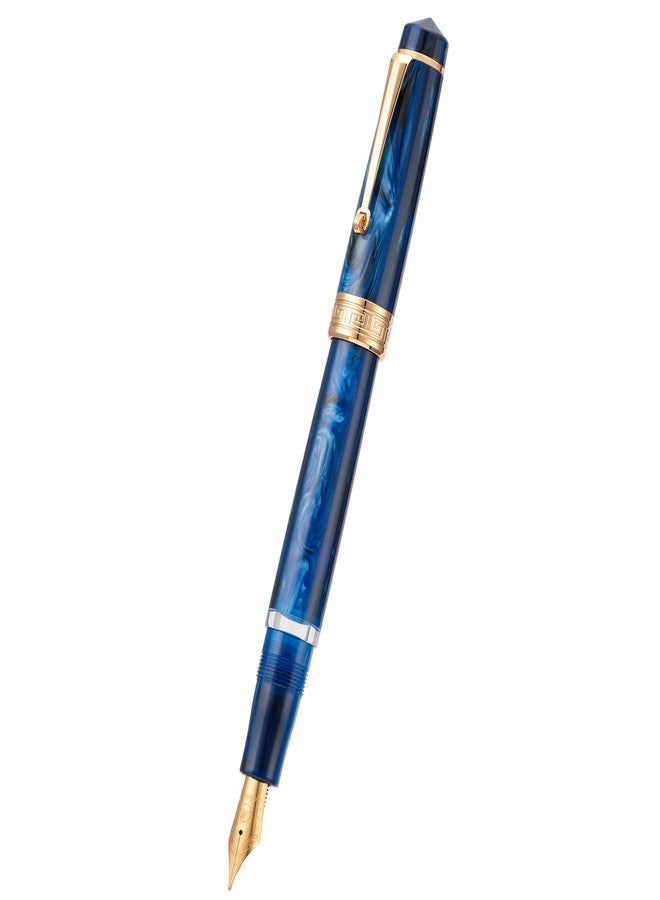 Asvine P20 Piston Fountain Pen Galaxy Blue Resin, Iridium Medium Nib Gold Trim Smooth Writer Collection with Case Set - Image 3
